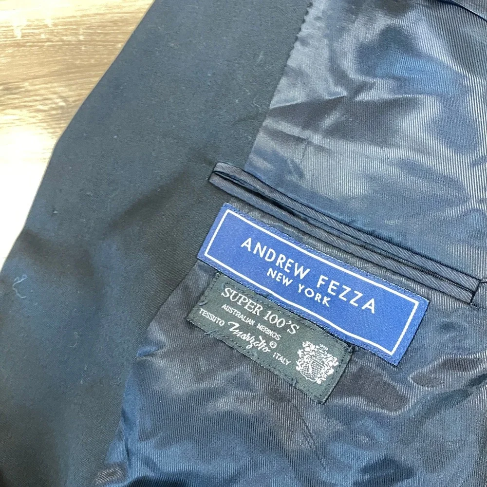 Andrew Fezza Blazer Mens 40S Black Super 100s Wool 3 Button Sport Coat 40SH - Picture 3 of 11